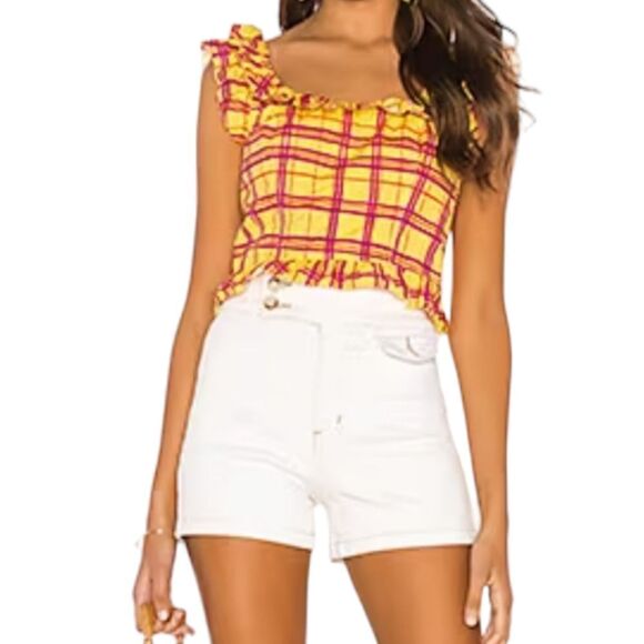 L'Academie The Laci Top in Yellow Plaid - Picture 1 of 6